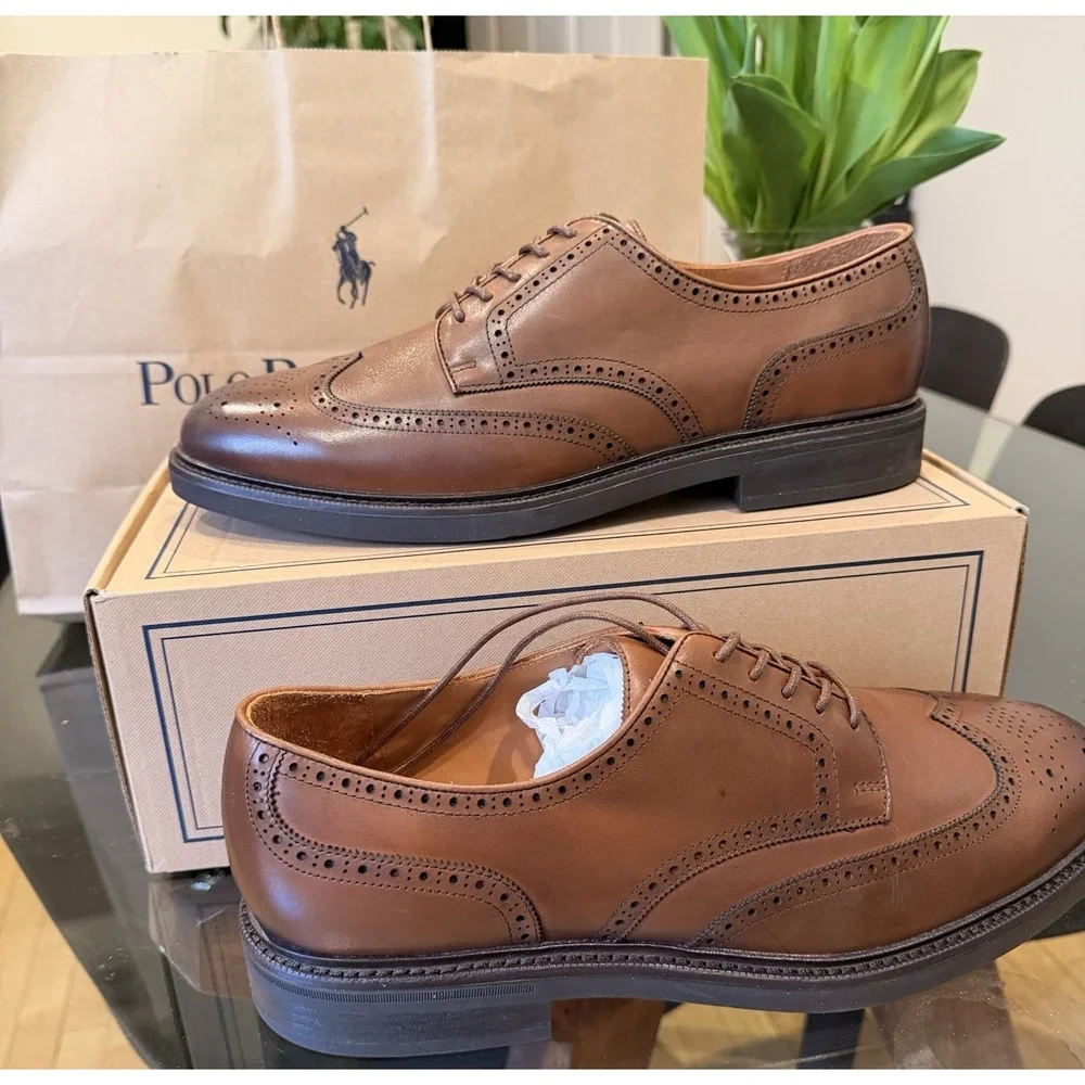 Polo Ralph Lauren Asher Wingtip Brogue Oxford Dress Shoe Men's 13D Brown NIB